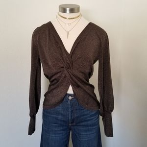 Minx Sparkly Puff Sleeve Deep V-neck Sweater